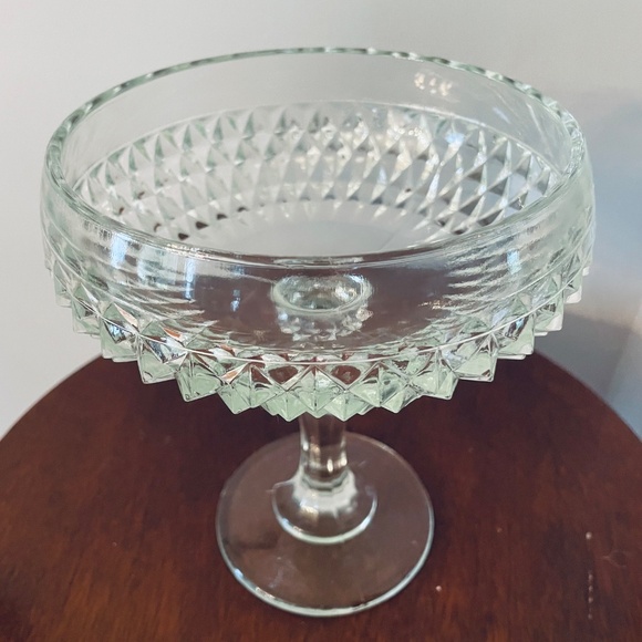 Vintage Indiana Glass Diamond Point compote, Vintage Cut Glass Compote - Picture 3 of 4